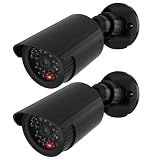 WALI Fake Security Camera with Flashing Red Light, 2 Pack, Black（TC-B2）