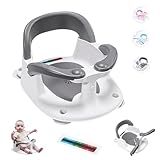Wddbb Baby Bath seat for Babies 6 Months & up, 360° Stable Toddler Bath Chair with one-Touch Button, Back Hollow Design, Water Temperature Card & 4 Suction Cups for Safety (Gray)