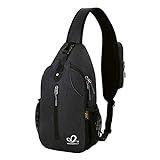WATERFLY Crossbody Sling Backpack Sling Bag Travel Hiking Chest Bag Daypack (Black)