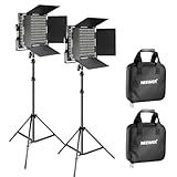 NEEWER 2 Pack Bi Color 660 LED Video Light and Stand Kit: (2) 3200-5600K CRI 96+ Dimmable Light with U Bracket and Barndoor, (2) 75 inches Light Stand for Studio Photography, Video Recording (Black)