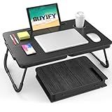 BUYIFY Foldable Laptop Bed Desk for Couch, Sofa - Large Lap Desk Tray Table with Cup Holder and Tablet Slot - Portable Notebook Stand for Eating, Writing, Studying and WFH (Black)- USA Original Patent
