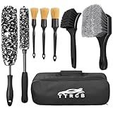 8Pcs Wheel Brush, Tire Brush, Wheel Cleaner Brush Set - 2 Soft Wheel Cleaning Brushes, Detailing Brush & Hard Tire Scrubber, Flexible and Durable Rim Cleaning Brush Kit for Wheels and Tires