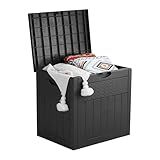 EHHLY 33 Gallon Deck Box, Small Outdoor Storage Box Waterproof, Lockable Secure Package Bin Delivery Box for Outside Front Porch, Patio Cushions Storage Box, Delivery Driver Snack Box for Porch, Black