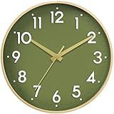 Mosewa Wall Clock 8 Inch, Battery Operated Silent Non-Ticking Modern Analog Clock Decorative for Kitchen, Bedroom, Office(Olive Green and Gold)
