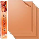 SKYBD Copper Grill Mats for Outdoor Grill（Set of 6), Nonstick & Easy to Clean BBQ Grilling Sheets, Reusable & Heavy Duty Mats Works on Outdoor Gas, Electric, Charcoal Grill