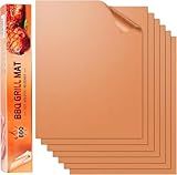 SKYBD Copper Grill Mats for Outdoor Grill（Set of 6), Nonstick & Easy to Clean BBQ Grilling Sheets, Reusable & Heavy Duty Mats Works on Outdoor Gas, Electric, Charcoal Grill