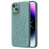 OAOA Magnetic Engraved Case Compatible with iPhone 13 Case, Compatible with Magsafe, Camera All-Round Protection, Slim Liquid Silicone Phone Case for Women Girls, Midnight Green Flower