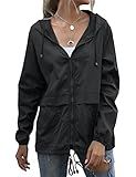 Muzeca Women's Waterproof Rain Jackets Lightweight Packable Raincoats Outdoor Hooded Windbreaker with Pockets Black Large