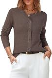 Arach&Cloz Women's Cardigan Sweaters Business Casual Tops Coffee L