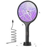 YISSVIC Electric Fly Swatter 4000V Bug Zapper Racket Dual Modes Mosquito Killer with Purple Mosquito Light Rechargeable for Indoor Home Office Backyard Patio Camping (Black-1 Pack)