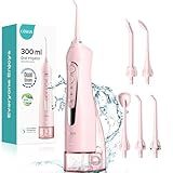 COSLUS Water Dental Flosser Teeth Pick C20(F5020E): Portable Cordless Oral Irrigator 300ML Rechargeable Travel Irrigation Cleaner IPX7 Waterproof Electric Flossing Machine for Teeth Cleaning, Pink