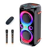 QAU Bluetooth Speaker, 120W Peak Power Wireless Boombox Speakers with Deep Bass, Portable Loud Stereo Sound Large Subwoofer with Led Light Show for Party Outdoor Camping(Black)
