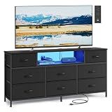 SONGMICS BELLAH Collection - Dresser for Bedroom with Outlets and LED Lights, TV Stand for TVs Up to 65 Inches, Chest of Drawers, 8 Drawers, Steel, Modern, Ink Black ULGS434BH02S
