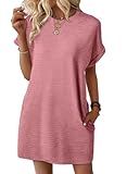 EVALESS Womens Summer Dresses 2025 Fashion Short Sleeve Cute Spring Mini Dress Crewneck Solid Casual Beach Vacation Clothes Tshirt Dresses with Pockets Sepia Rose Medium