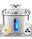 Veken Innovation Award Winner Stainless Steel Cat Water Fountain, 108oz/3.2L Automatic Pet Fountain Dog Water Dispenser with 3 Replacement Filters & Silicone Mat, Gifts for Cats, Dogs (Silver)