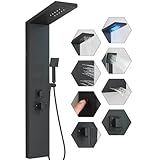 FUZ Shower Panel Tower System, Stainless Steel 5 IN 1 Shower Panel System with LED Fancy Rain Shower Head and Handheld, Adujstable Rainfall Massage Body Jets and Tub Spout, Matte Black Shower Tower