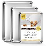 Baking Sheet Set of 3, Commercial Grade Stainless Steel Cookie Sheets for Baking, 12/16/17.5 Inch, Thicker and Firmer Baking Pans Set, Rust & Warp Resistant & Nonstick, Nontoxic&Heavy Duty&Easy Clean