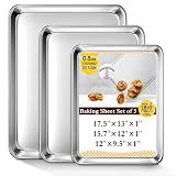 Baking Sheet Set of 3, Commercial Grade Stainless Steel Cookie Sheets for Baking, 12/16/17.5 Inch, Thicker and Firmer Baking Pans Set, Rust & Warp Resistant & Nonstick, Nontoxic&Heavy Duty&Easy Clean