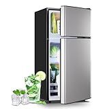 DEMULLER 2.4 Cu.Ft Small Refrigerator with Freezer Dorm Mini Fridge Removable Plastic Shelves Ideal for Home, Office,Dormitory Silver