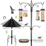 YINGYM 6-Hook Bird Feeding Station Kit, 94 Inch Heavy Duty Bird Feeder Stand Pole for Outdoors Hanging with 4 Feeders, Wide Metal Squirrel Baffle, Attracting Wild Birds