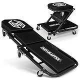M-AUTO 40-Inch Folding Creeper Rolling Seat, All-in-One Adjustable Roller Garage Chair, Lay Down or Sit, 330LBS Capacity Under Car Roller Creeper with 6 Swivel Casters, Black