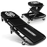 M-AUTO 40-Inch Folding Creeper Rolling Seat, All-in-One Adjustable Roller Garage Chair, Lay Down or Sit, 330LBS Capacity Under Car Roller Creeper with 6 Swivel Casters, Black