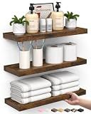 BAYKA Rustic Brown Bathroom Floating Shelves, 15.7in, 3Pk, Wall Mount Shelf