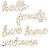 Zaruatu 5 Pcs Unfinished Wood Sign Cutout Wooden Hello Welcome Love Home Family Sign Wooden Hello Welcome Letter Block for Wreath Crafts Decorative Word Signs for Door Wall Christmas Trees (Wood)