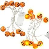 WYBG 2 Pack Halloween Pumpkin String Lights, LED Battery Operated Pumpkin Lights, 5Ft 10 LED Holiday Lights for Indoor Outdoor Decor Halloween Costumes Party Decorations