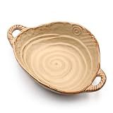 FFTByou Retro Glazed Ceramic Serving Bowl with Handles Irregular Bowl Opening for Spaghetti,Fruit,Salad,Table Centerpiece Deco