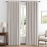 MIULEE 100% Blackout Linen Curtains for Bedroom, Ivory Solid Luxury Decor Thermal Insulation Room Darkening Drapes for Living Room Back Tab Rod Pocket 42 x 84 Inches, 2 Panels