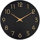 Mosewa Wall Clock Battery Operated 10 Inch Black Silent Non Ticking Simple Minimalist Style Rose Gold Numbers Decorative for Living Room Kitchen Home Office Bathroom