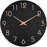 Mosewa Wall Clock 8 Inch Black Battery Operated Silent Non Ticking Simple Minimalist Rose Gold Numbers Decorative for Bedroom Living Room Kitchen Home Bathroom Office