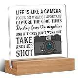 Cool Gifts for Photographers, Inspirational Gifts for Men, Women, Life is Like a Camera Acrylic Sign, Photographer Gift, Desk Decor 4 x 4 Inches