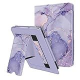 Fintie Stand Case for 6" All-New Kindle (11th Generation-2024/2022 Release) - PU Leather Cover with Auto Sleep/Wake Card Slot & Hand Strap for Kindle 2024/2022 11th Generation e-Reader, Lilac Marble