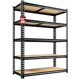 REIBII 2400LBS Storage Shelves 5 Tier Garage Shelving Heavy Duty Adjustable Garage Shelves, Utility Rack Shelf, Shelving Units for Storage Warehouse Pantry Closet, 35.5" W x 11.9" D x 72" H, Black