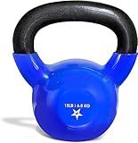 Yes4All 15 lb Kettlebell Weight Vinyl Coated Cast Iron for Dumbbell Weights Exercises, Gym, Fitness, Full Body Workout Equipment Push up, Grip and Strength Training, Blue