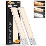 Gritin Under Cabinet Lighting 2 Pack-Motion Sensor, Rechargeable, 84 LED Super Bright, 3-Color & 5-Brightness, 4 Modes,1800 mAh Long Lasting-Easy Installation Magnetic Under Cabinet Closet Lights