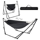 2-in-1 Hammock & Swing Chair for Teens – Adjustable Folding Chair with Collapsible Steel Stand, Portable for Camping, Travel, Patio & Indoor Use, Includes Carrying Case, Supports 440 LBS