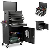 Goplus Tool Chest, 5 Drawers Rolling Tool Cabinet with Detachable Top Toolbox, Universal Lockable Wheels, Lock Bar, Protective Liner & Tool Rack, Metal Tool Storage Cart, Tool Box for Garage Workshop
