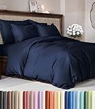 Duvet Cover Queen Size Set - Extra Soft Queen Duvet Cover 90" x 90" with 2 Pillow Shams - Hotel Luxury, Easy Care & Fade Free w/Zipper Closures & Ties - All Season, Comfy and Breathable (Navy Blue)