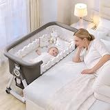 Nawahev Baby Bassinet,3 in 1 Baby Bassinets Bedside Sleeper with Wheels and Mosquito Net,Bedside Bassinet for Baby with Comfy Mattress, Mattress&Breathable Mesh,Storage Basket