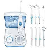 TUREWELL Water Flossing Oral Irrigator, 600ML Dental Cleaner 10 Adjustable Pressure, Electric Oral Flosser for Teeth/Braces, 8 Replacement Jet Tips for Family (White)