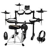 Xkorce Electronic Drum Set Electric Drum Kit with 4 Quiet Mesh Pads and 6" Kick Drum, 360 Sounds, Headphones, Sticks, Dual Bluetooth function, Suit for Beginner