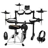Xkorce Electronic Drum Set Electric Drum Kit with 4 Quiet Mesh Pads and 6" Kick Drum, 360 Sounds, Headphones, Sticks, Dual Bluetooth function, Suit for Beginner