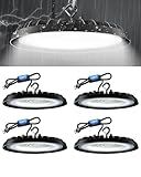 THECHAM IP66 UFO LED High Bay Light, 5000K Daylight, Plug & Play Commercial LED Shop Lights with 10ft Power Cord for Warehouse Factory Garage (150W 4Pack)