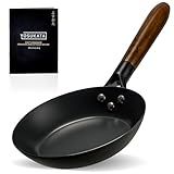 YOSUKATA 7.9" Carbon Steel Frying Pan – Non-Toxic Pre-Seasoned Skillet with Removable Wooden Handle – Coating-Free Wok-Style Pan for Gas, Induction, Electric, Oven & Grill BBQ