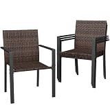 UDPATIO Stackable Patio Chairs Set of 4, Wicker Outdoor Chairs, All-Weather Rattan Dining Chairs with Deep Seat & Armrests, Steel Frame for Patio, Garden, Backyard, Deck, Lawn or Porch, Brown
