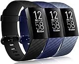 Wepro Band Compatible with Fitbit Charge 4 Bands for Women Men, Compatible with Fitbit Charge 3 Bands,Soft Waterproof Sport Replacement Strap, 3-Packs, Black, Navy Blue, Blue Gray, Large