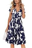 OUGES Casual Spring Summer Dress for Women 2026 Wrap V Neck A Line Midi Party Dresses with Pockets(FloralZ30,L)